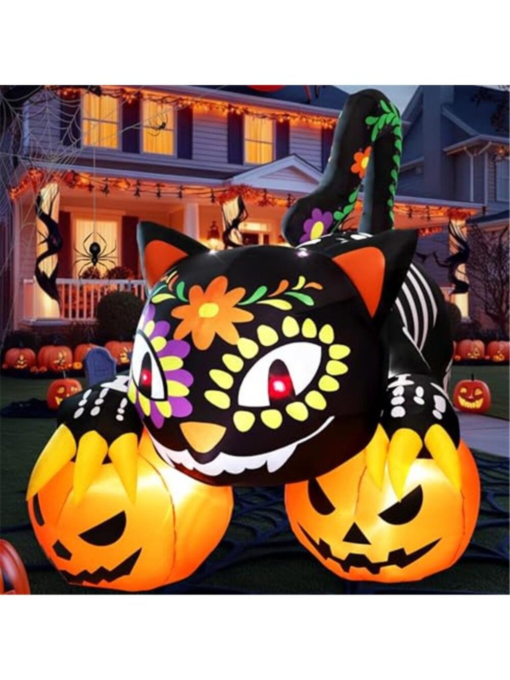 Halloween Inflatables 7.5FT Black Cat Outdoor Decorations, Skeleton Black Cat